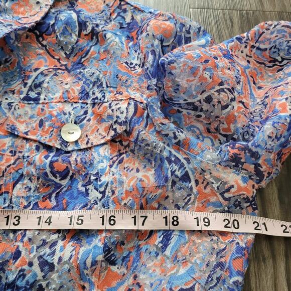 Ruby Rd. Womens Button-Up Top Size 14 Blue Floral Rayon Long Sleeves Collared - Picture 5 of 7